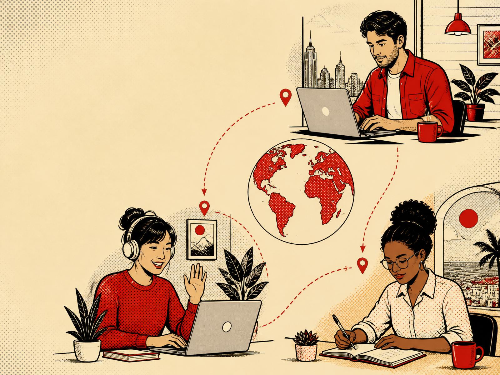 Remote First. Distributed team collaborating across time zones